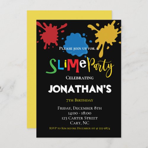 Colorful Slime Fun children Birthday party Invitation