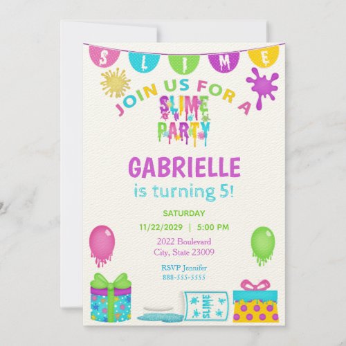 Colorful Slime Kids Birthday Invitation