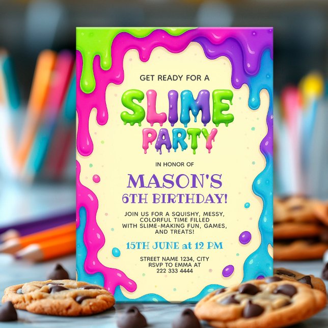 Colorful Slime Party | Editable Kids Birthday Invitation (Creator Uploaded)