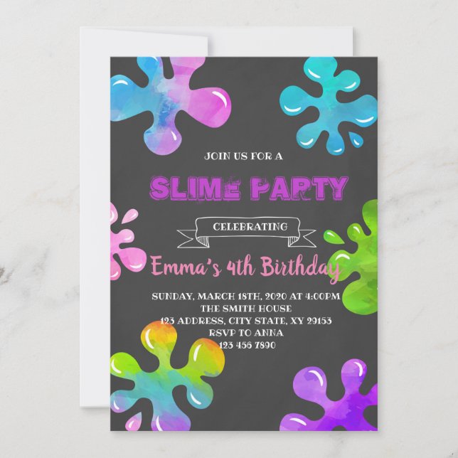 Colorful slime party invitation (Front)