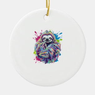 Colorful Sloth Cute Animal Art Funny Graphic Tee T Ceramic Ornament