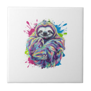 Colorful Sloth Cute Animal Art Funny Graphic Tee T Ceramic Tile