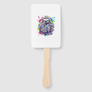 Colorful Sloth Cute Animal Art Funny Graphic Tee T Hand Fan