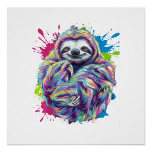 Colorful Sloth Cute Animal Art Funny Graphic Tee T Poster