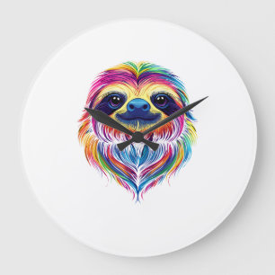 Colorful Sloth Face Cute Rainforest Jungle Animals Large Clock