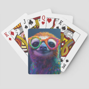 Colorful Sloth Fun Illustration with Glasses Poker Cards