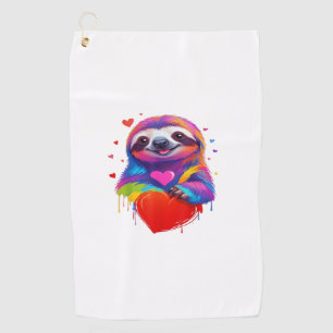 Colorful Sloth T-Shirt - Rainbow Sloth Heart Anima Golf Towel