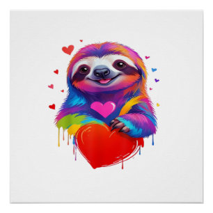 Colorful Sloth T-Shirt - Rainbow Sloth Heart Anima Poster