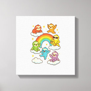 Colorful Sloths With A Rainbow Kawaii Sloth T-Shir Canvas Print