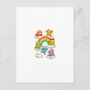Colorful Sloths With A Rainbow Kawaii Sloth T-Shir Postcard
