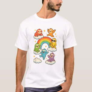 Colorful Sloths With A Rainbow Kawaii Sloth T-Shir T-Shirt