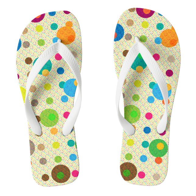 Colorful Small And Large Polka Dots Flip Flops (Footbed)