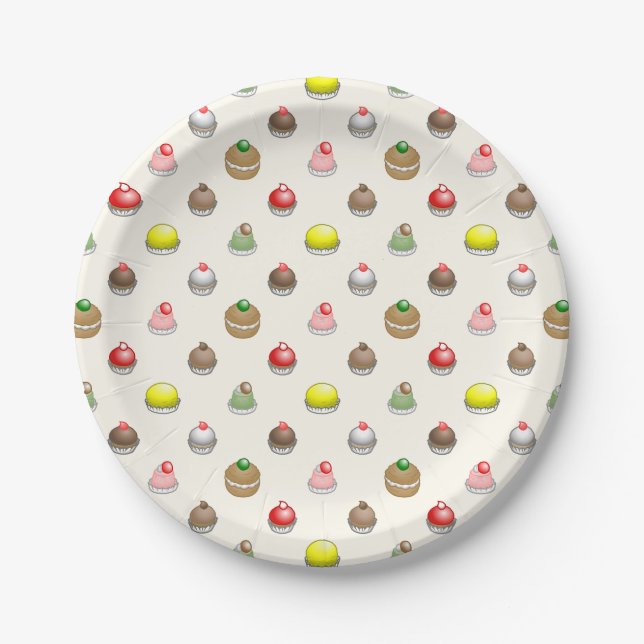 Colorful Small Cakes Paper Plates (Front)
