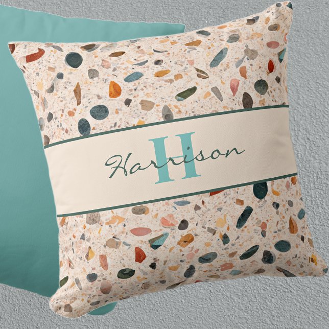 Colorful Small Chip Terrazzo Beige Office Chair Throw Pillow (Creator Uploaded)