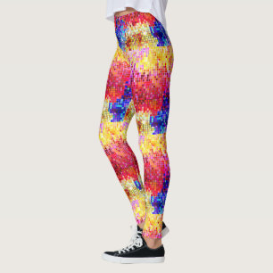 Colorful small geometric shapes disco-era pattern leggings