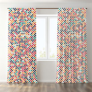 Colorful small squares geometric pattern blackout curtains