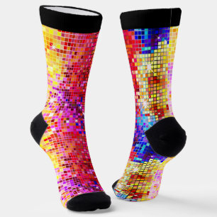 Colorful small squares geometric pattern socks