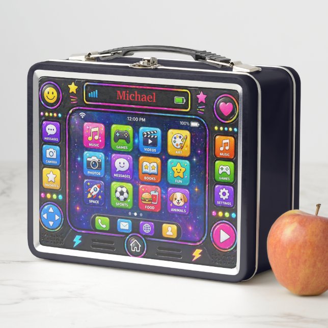Colorful Smartphone App Screen Tech Interface Metal Lunch Box (In Situ)