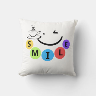 Colorful SMILE Cute Coffee Quote Throw Pillow