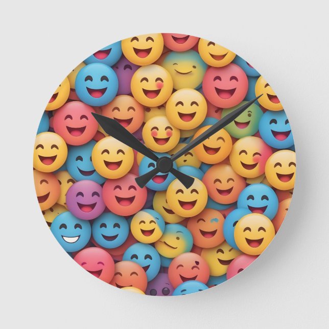 Colorful Smile Emoji Round Clock (Front)