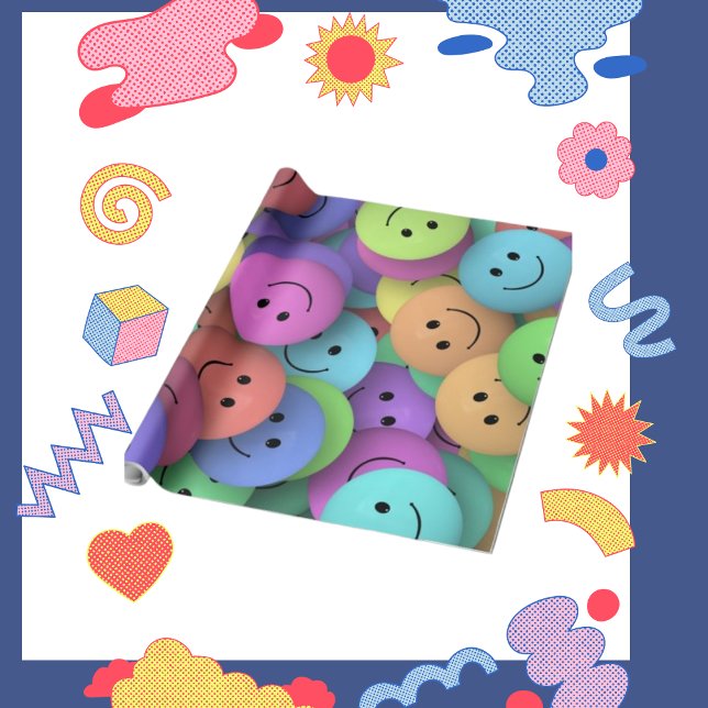 Colorful Smile Emoticon Faces Pattern Graduation Wrapping Paper (Creator Uploaded)
