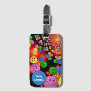 Colorful Smile Faces & Cute Happy Smiles Bubbles Luggage Tag