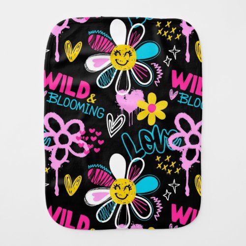 Colorful Smiley Flower Graffiti Pattern Baby Bib