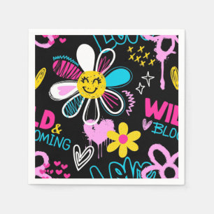 Colorful Smiley Flower Graffiti Pattern Baby Bib Napkins