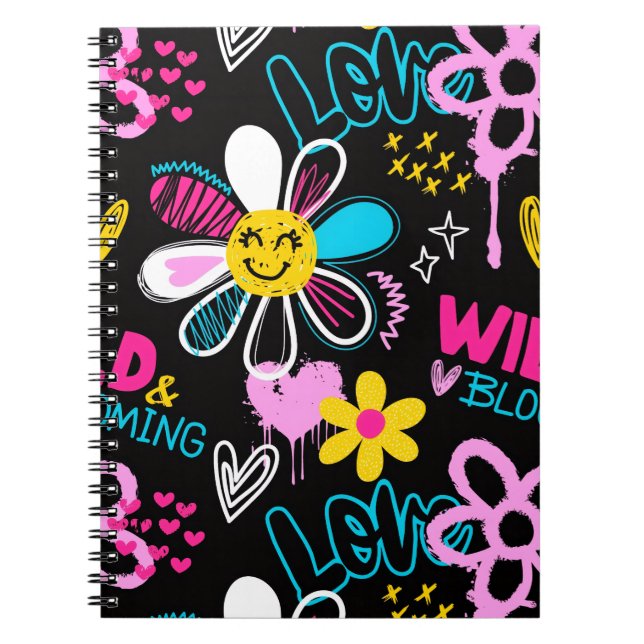 Colorful Smiley Flower Graffiti Pattern Baby Bib Notebook (Front)