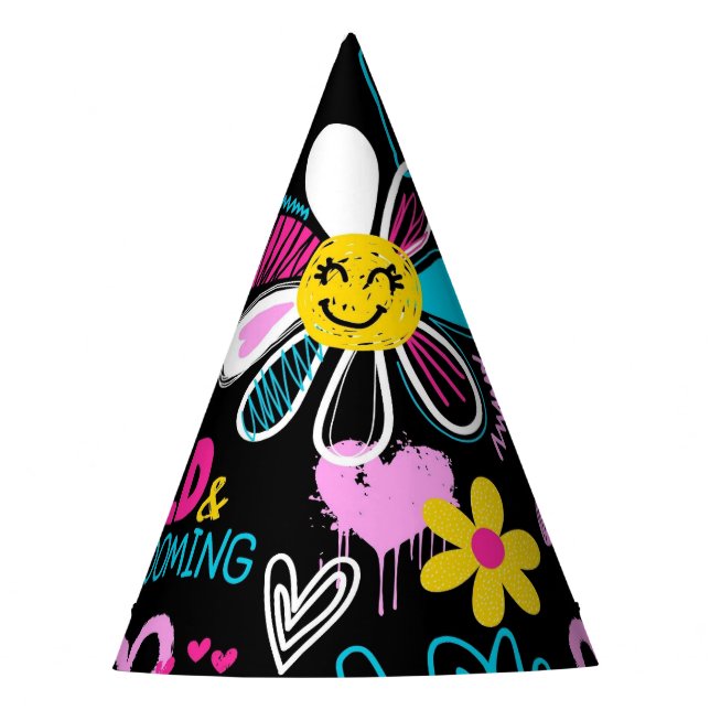 Colorful Smiley Flower Graffiti Pattern Baby Bib Party Hat (Front)