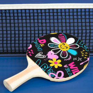 Colorful Smiley Flower Graffiti Pattern Ping Pong Paddle