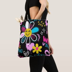 Colorful Smiley Flower Graffiti Pattern  Tote Bag