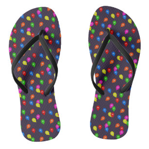 Colorful Smiling Balloons Black Flip Flops