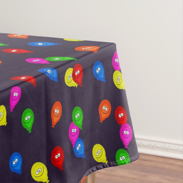 Colorful Smiling Balloons Black Tablecloth (In Situ)