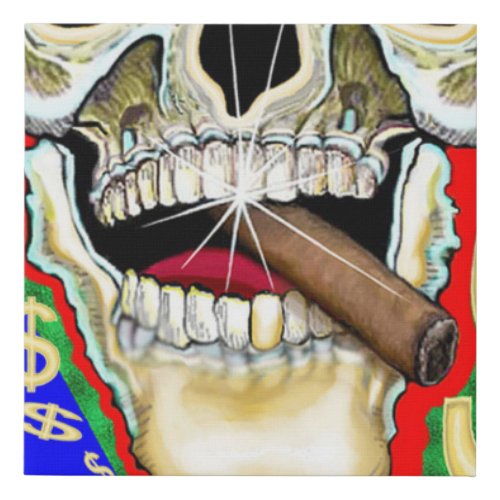 Colorful Smiling Cigar Skull Pop Art Faux Canvas Print
