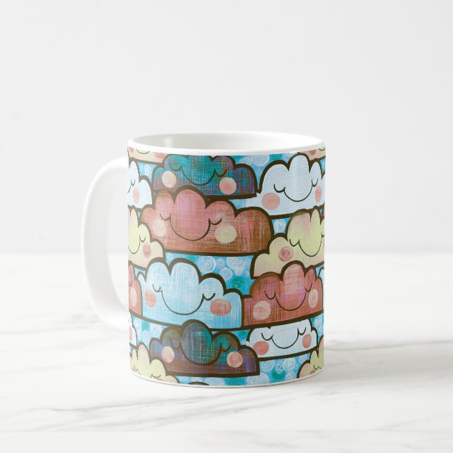 Colorful Smiling Clouds Coffee Mug (Front Left)