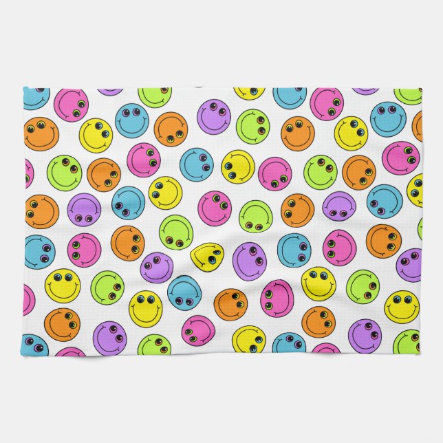 Colorful Smiling Emoji Faces Towel (Horizontal)