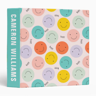 Colorful Smiling Happy Face Pattern 3 Ring Binder