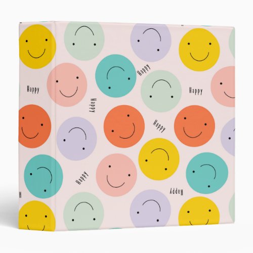 Colorful Smiling Happy Face Pattern 3 Ring Binder