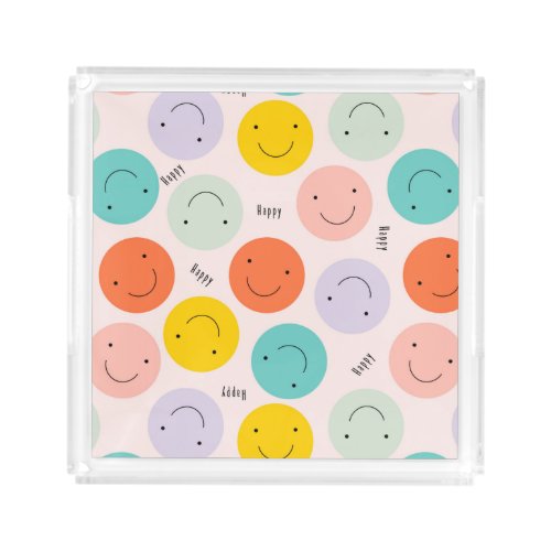 Colorful Smiling Happy Face Pattern Acrylic Tray