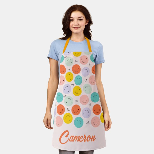 Colorful Smiling Happy Face Pattern Apron (Worn)