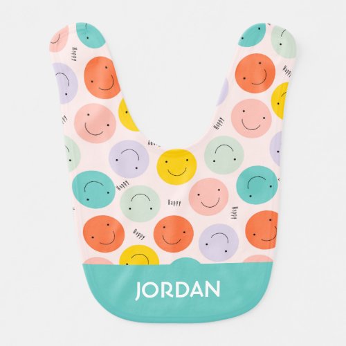 Colorful Smiling Happy Face Pattern Baby Bib