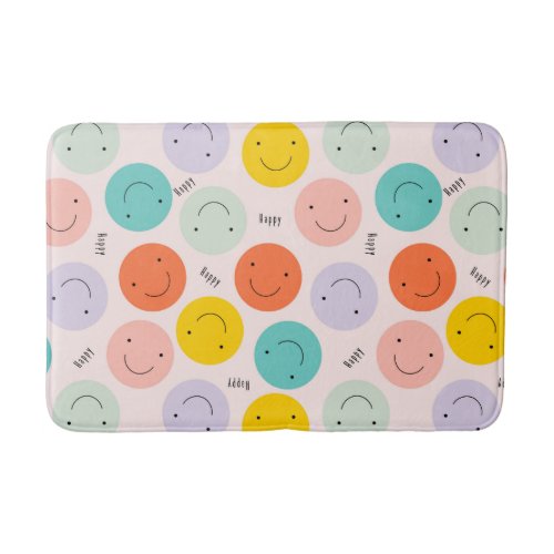 Colorful Smiling Happy Face Pattern Bath Mat
