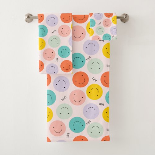 Colorful Smiling Happy Face Pattern Bath Towel Set