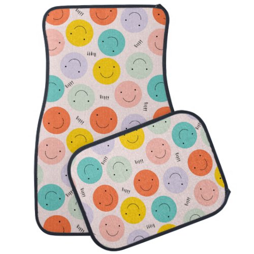 Colorful Smiling Happy Face Pattern Car Floor Mat