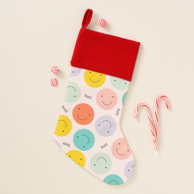 Colorful Smiling Happy Face Pattern Christmas Stocking (Front)