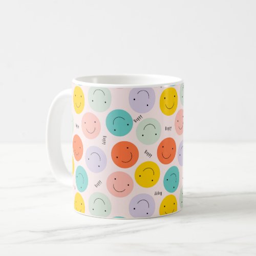 Colorful Smiling Happy Face Pattern Coffee Mug