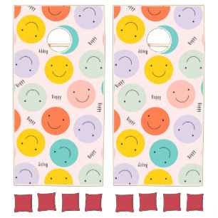 Colorful Smiling Happy Face Pattern Cornhole Set