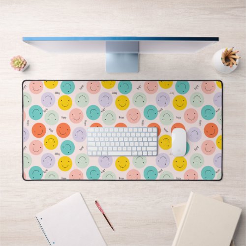 Colorful Smiling Happy Face Pattern Desk Mat