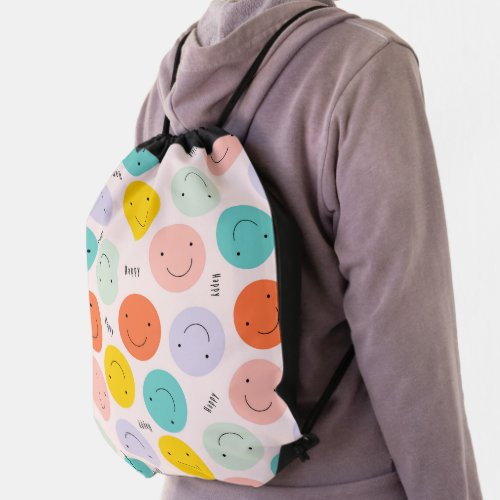 Colorful Smiling Happy Face Pattern Drawstring Bag